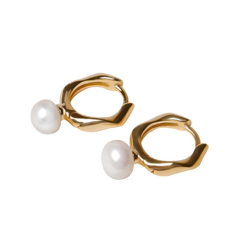 Street Shot Ornament Niche Geometric Pearl Ear Earrings