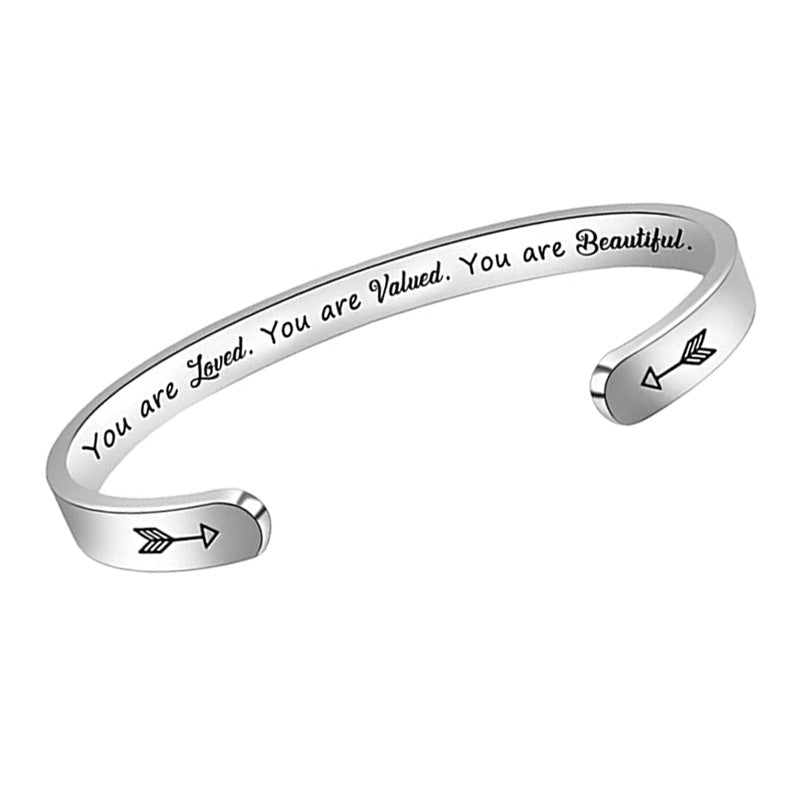 Steel Open-ended Titanium Inspirational Lettering Graduation Gift Bracelet