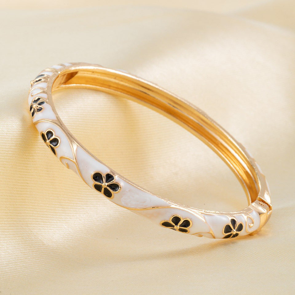 Flower Enamel Color Open-ended National Fashion Chinese Style Light Luxury Bracelet