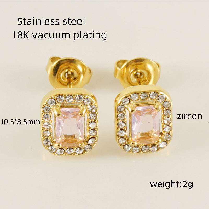 Women's Titanium Steel Zircon Stainless Square High-grade Earrings