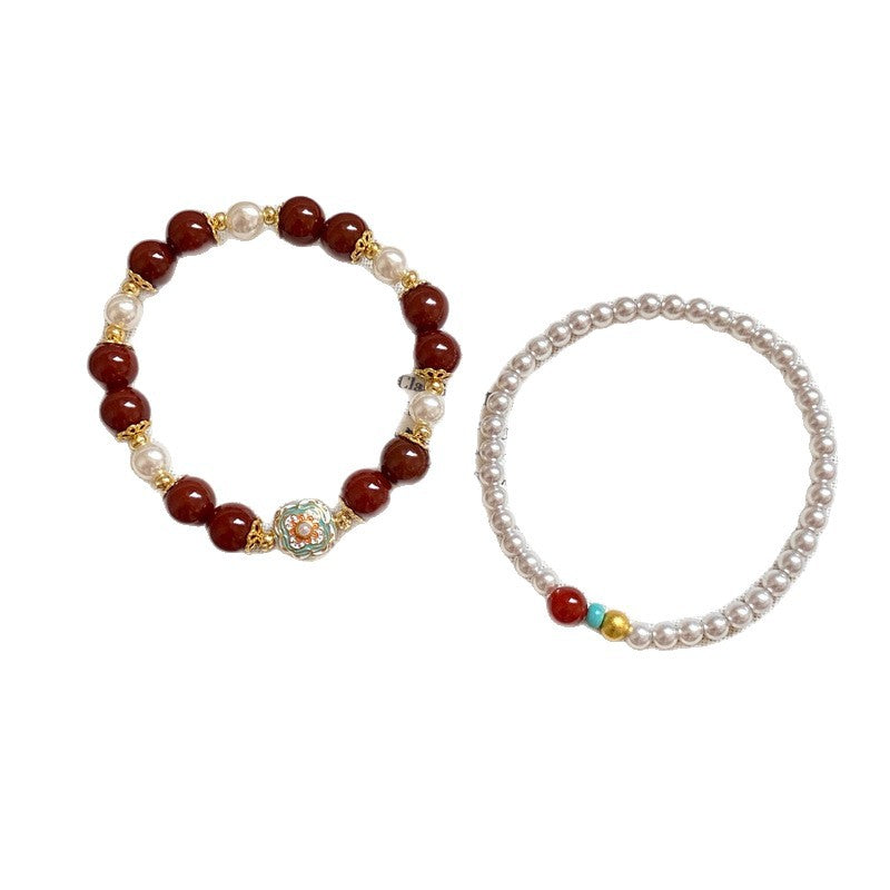 Women's South Red Agate Pearl Light Luxury Minority High-grade Twin Fashion Bracelet