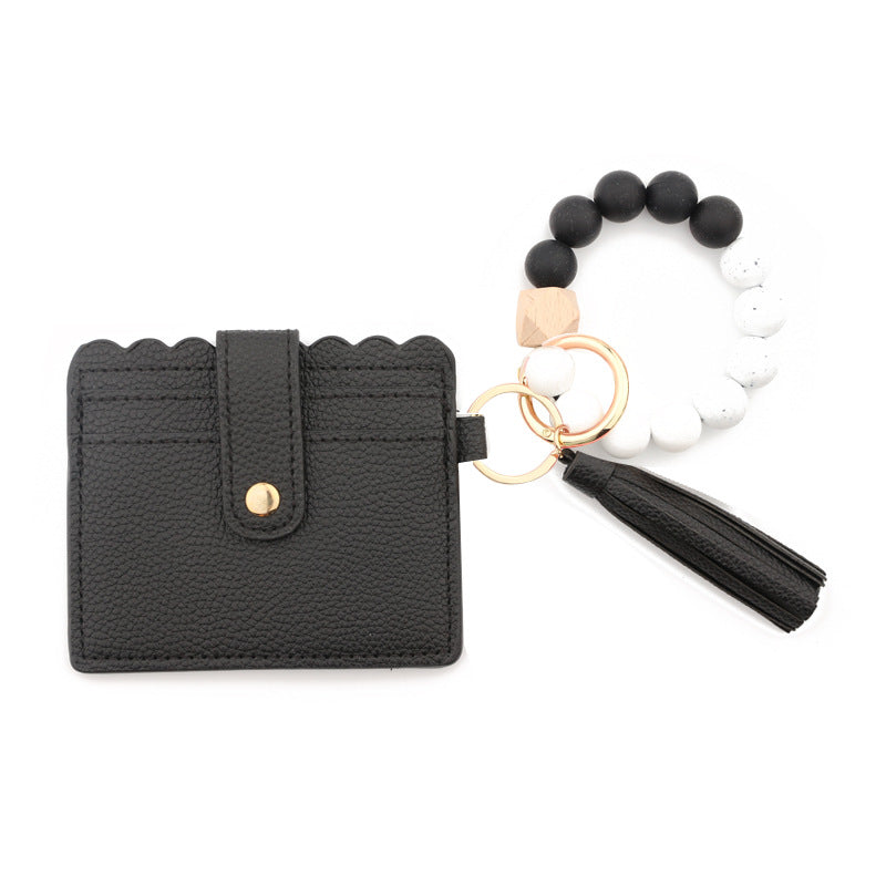 Women's Card Holder Leopard Print Tassel Wallet Leather Bracelet