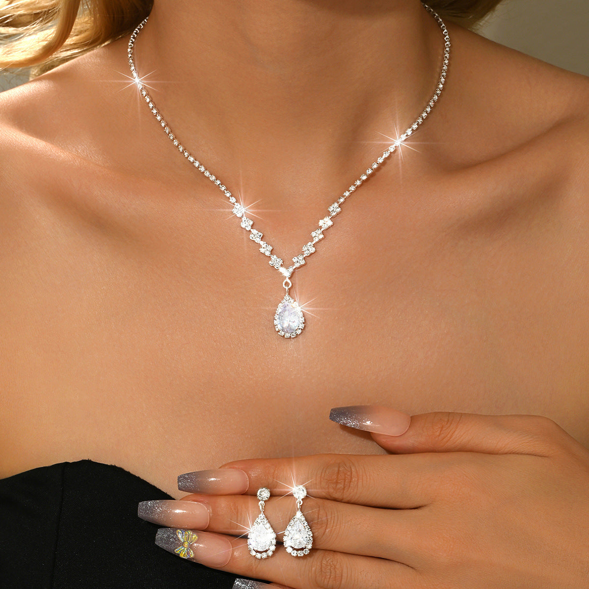 Women's Bridal Rhinestone Zircon Wedding Dress High Sense Jewelry Set