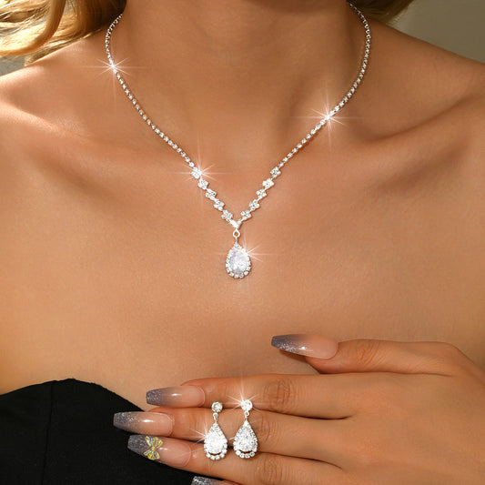 Women's Bridal Rhinestone Zircon Wedding Dress High Sense Jewelry Set