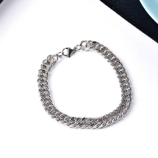 Women's & Men's Buckle Titanium Steel Chain Thick Wide Flat Personalized Bracelets