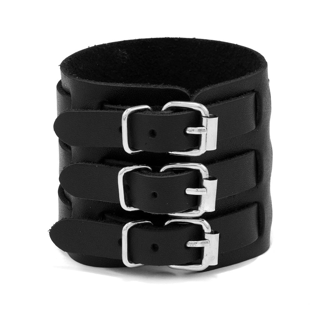 Men's Exaggerated Punk Cattle Leather Wide Real Bracelets