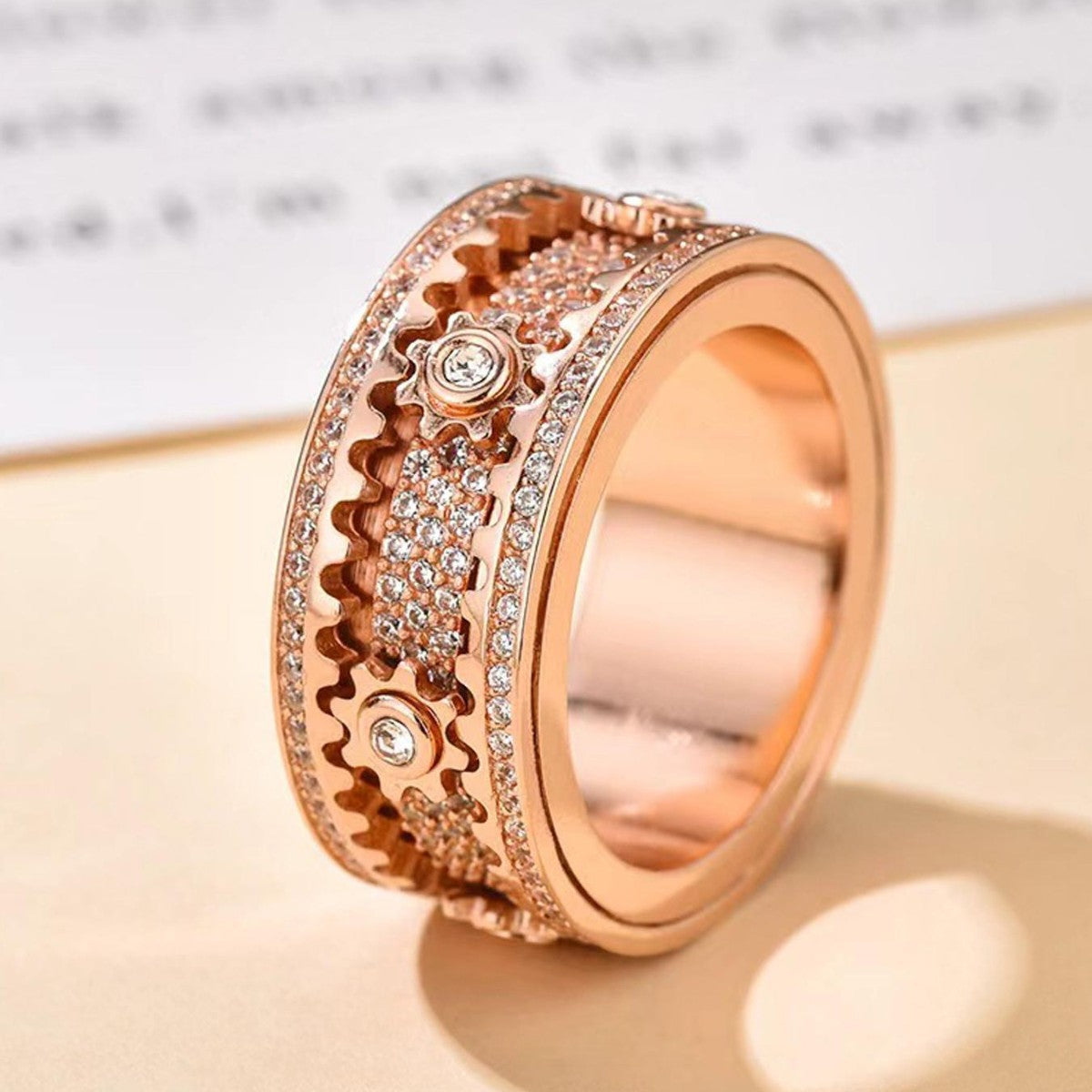 Durable Copper Inlaid Gear Rotatable Couple Rings