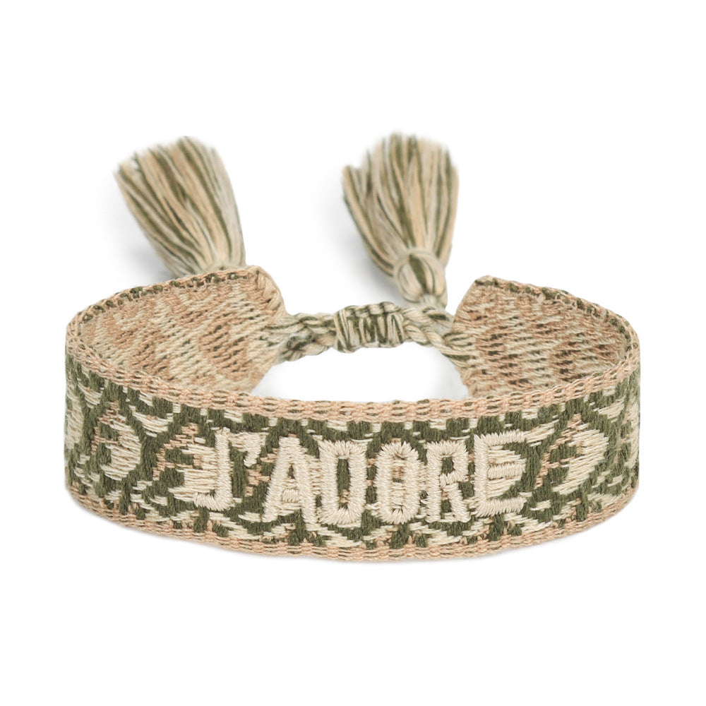 Women's Embroidered Letter Ribbon Carrying Strap Hand Bracelets