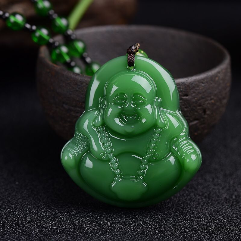 Green Jade Goddess Buddha Hand Maitreya Sweater Chain Safety Buckle Necklaces