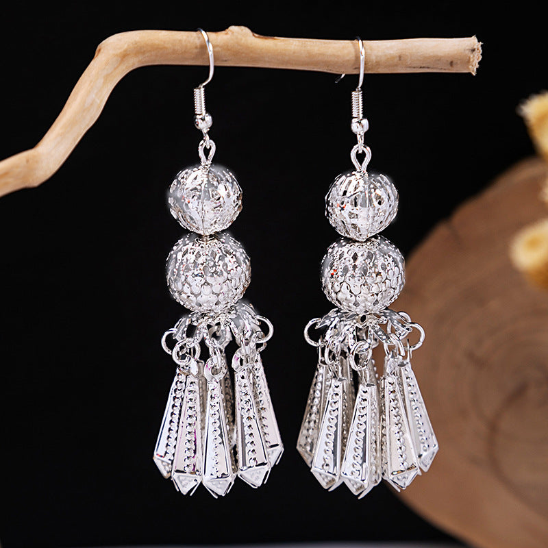 Sier Minority Ethnic Style Personalized Bohemian Flower Earrings