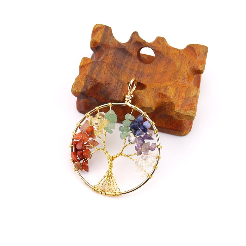 Crystal Gravel Winding Colorful Tree Of Life Stone Necklace