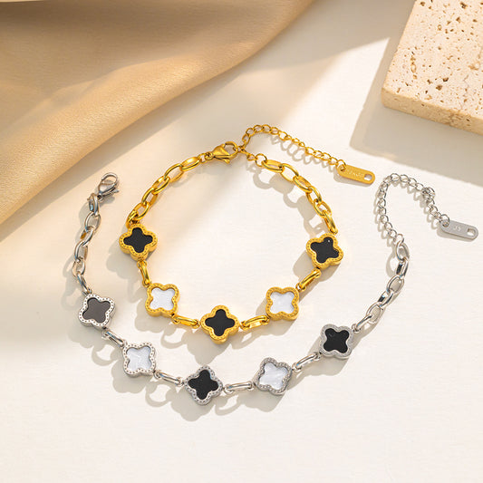 Lucky Titanium Steel Double-sided Clover Korean Bracelet