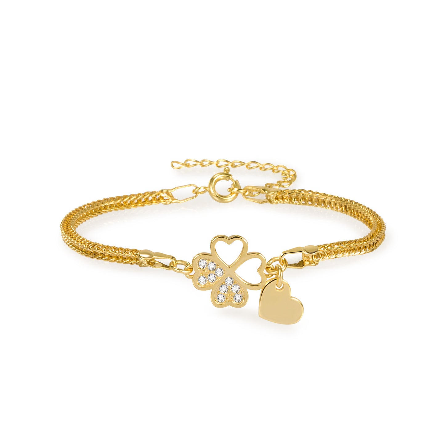 Four-leaf Clover Diamond Plated Gold Hand Bracelets