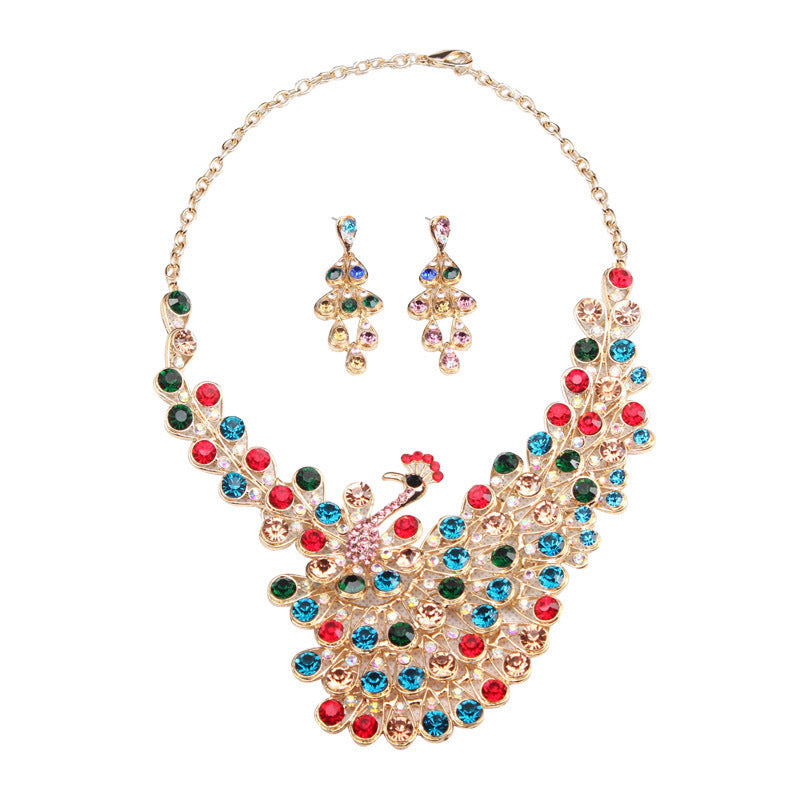Dignified Bride Diamond Peacock Suit Dress Jewelry Set