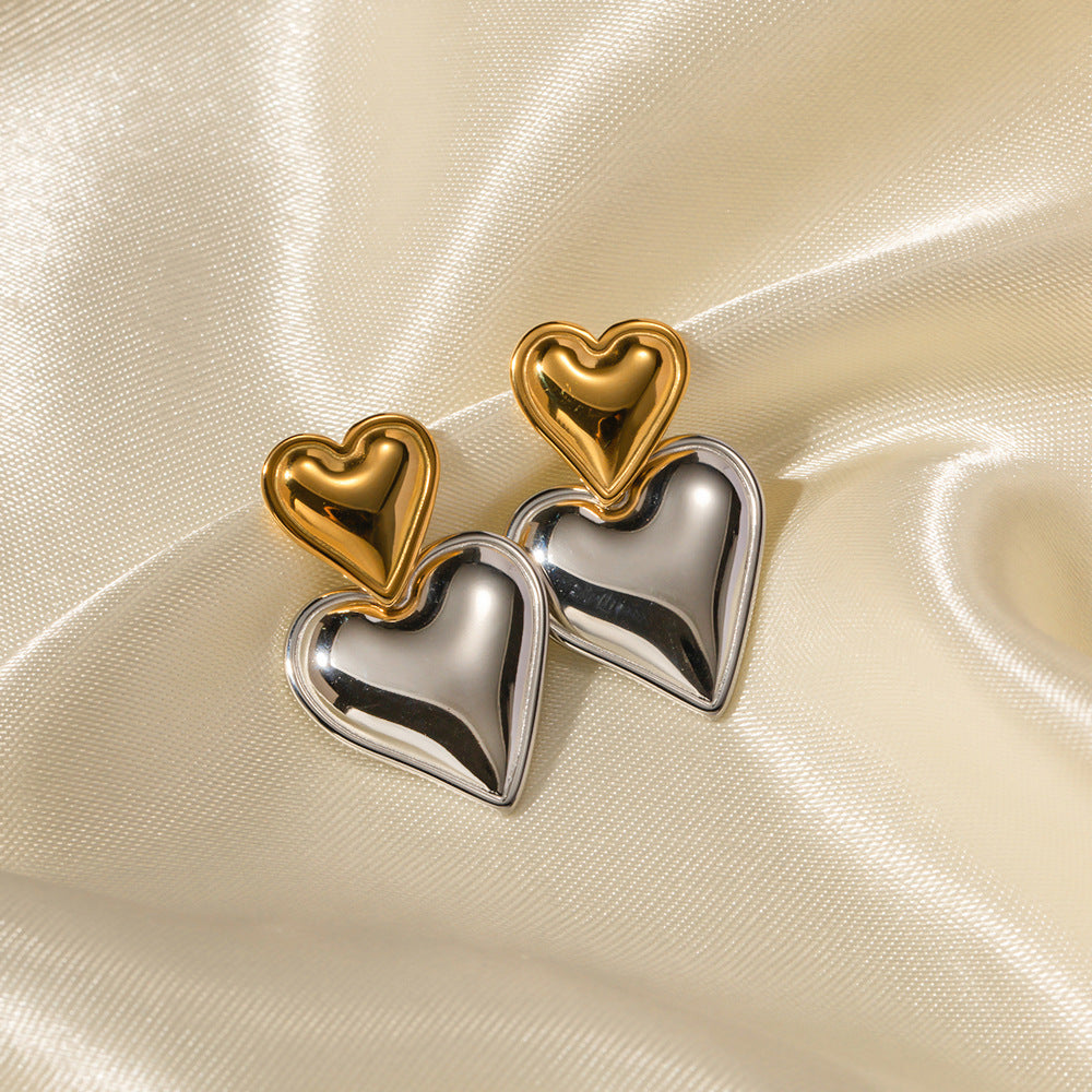 Women's Style Gold Stainless Steel Heart-shaped And Earrings