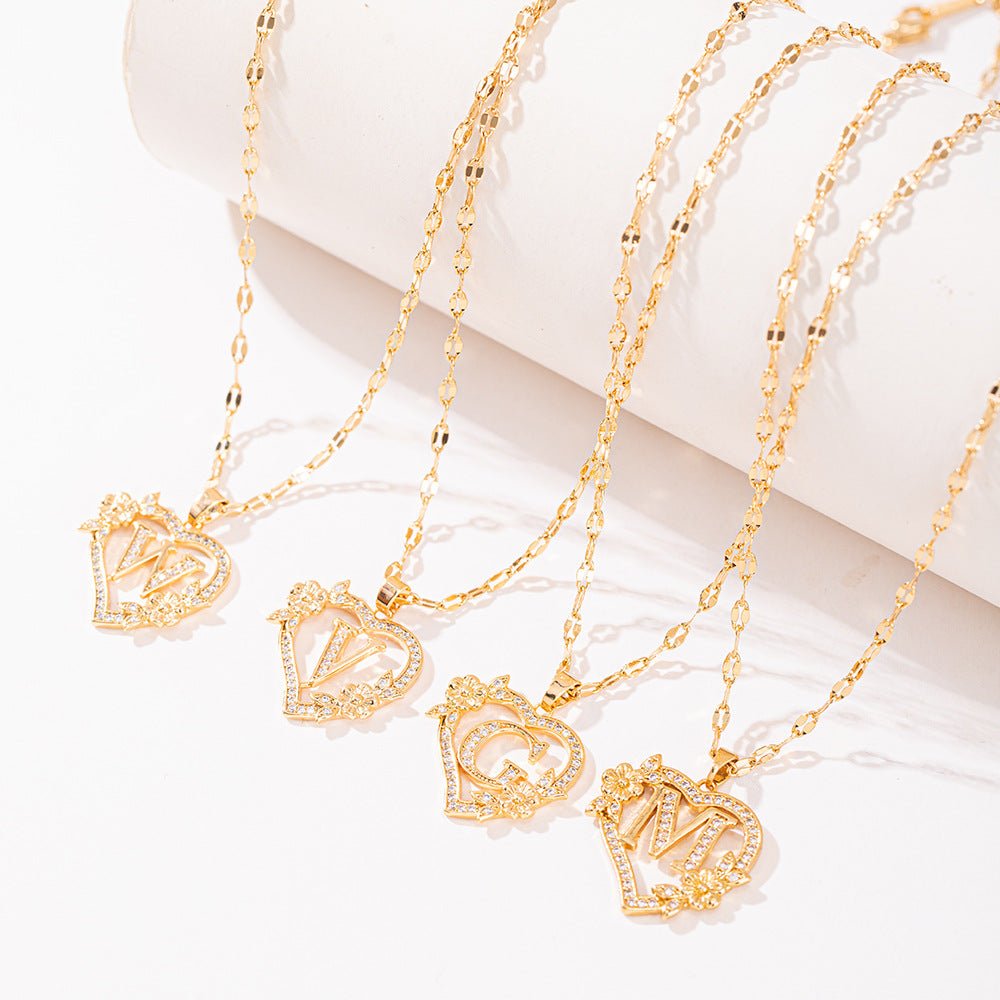 Affordable Luxury Fashion Letter Love Trendy Copper Inlaid Zircon Clavicle Necklace