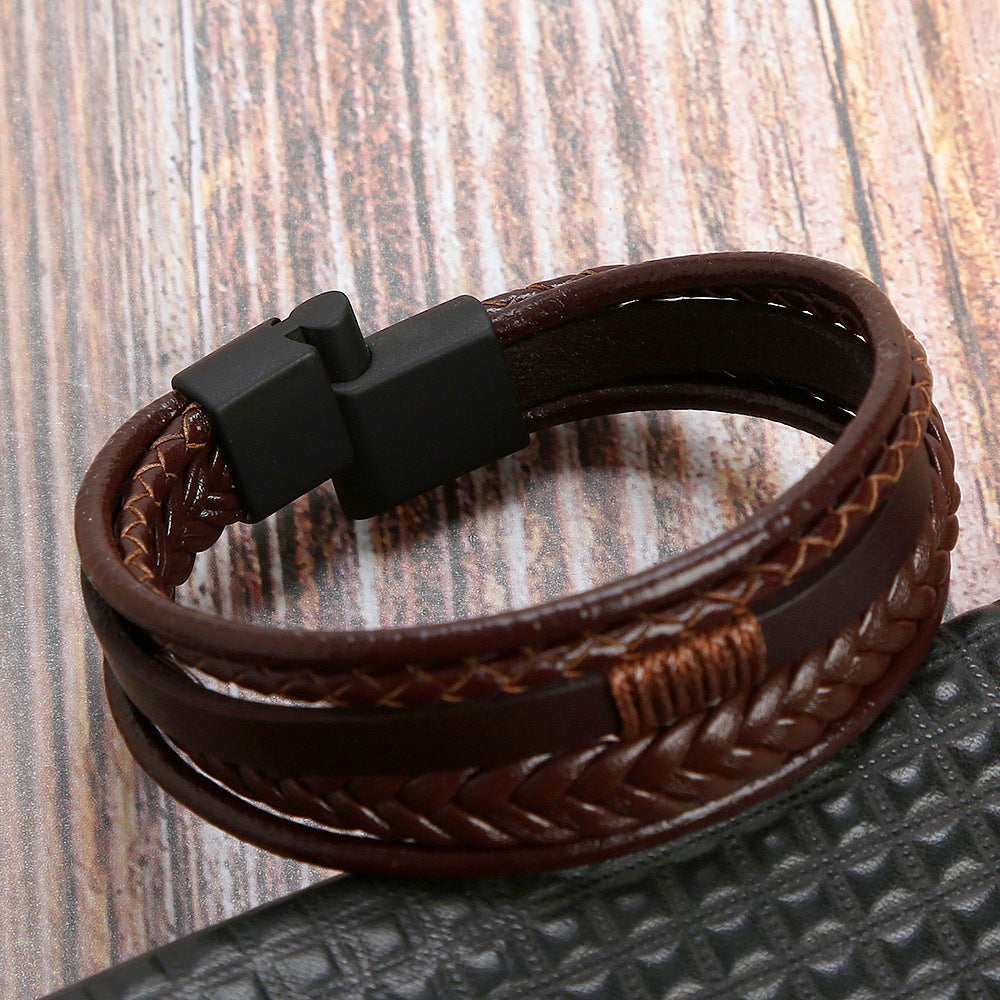 Men's Matte Magnetic Buckle Creative Cattle Leather Bracelets