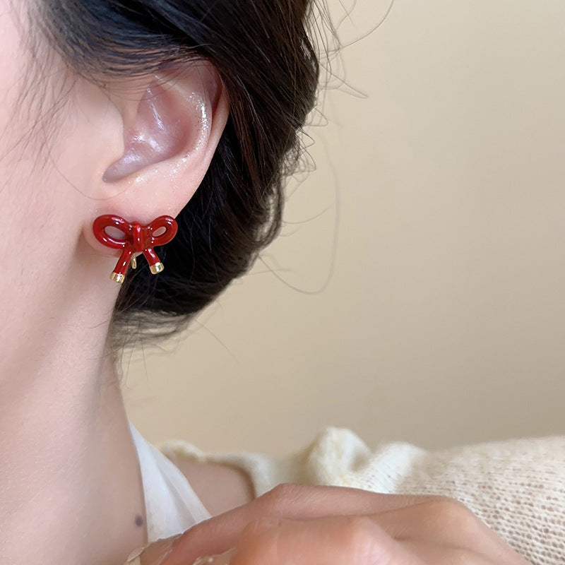 Bow Retro Graceful Petite Wine Red Fashionable Simple Mosquito Ear Clip
