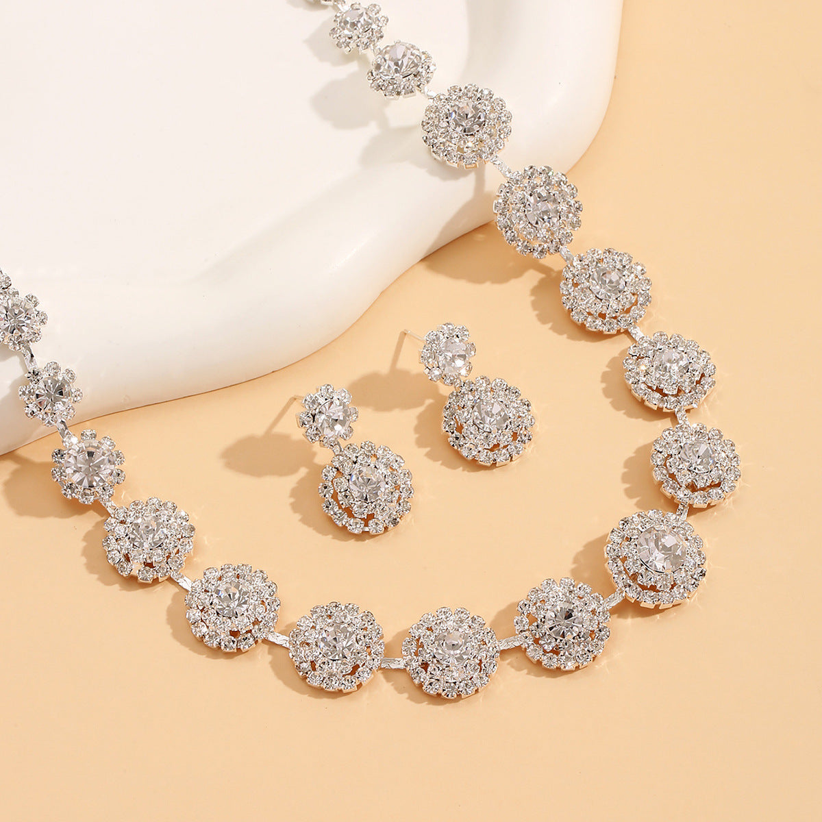 Women's Luxury Wedding Party Round Rhinestone Suit Jewelry Set