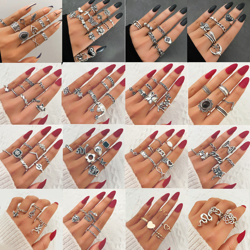 Bijoux Knuckle Rétro Exagéré Gem Combinaison Anneaux