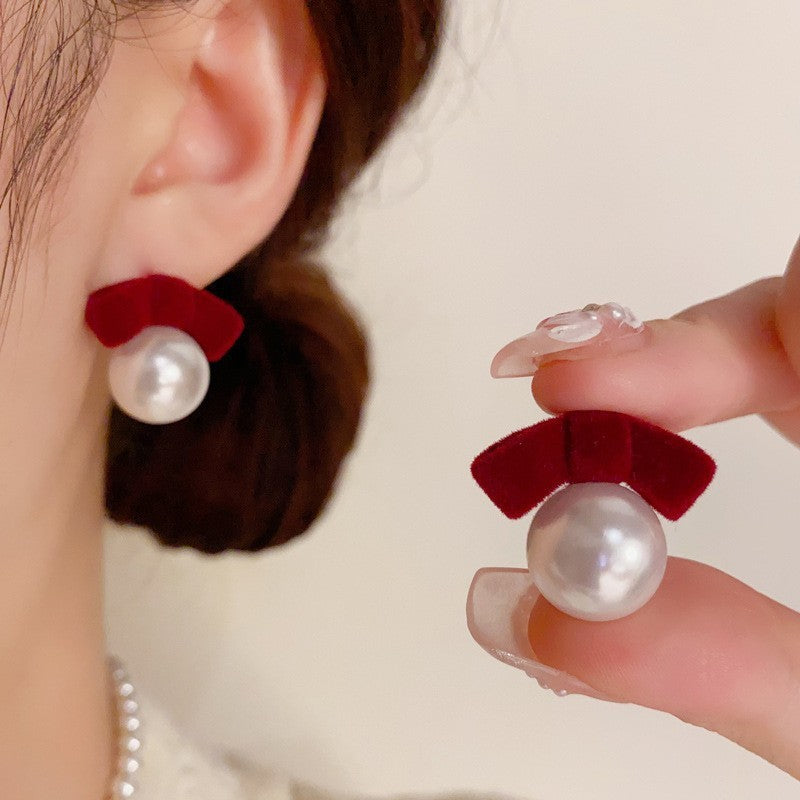 Red Veet Pony Bead Retro Elegant Slightly Zircon Stud Earrings