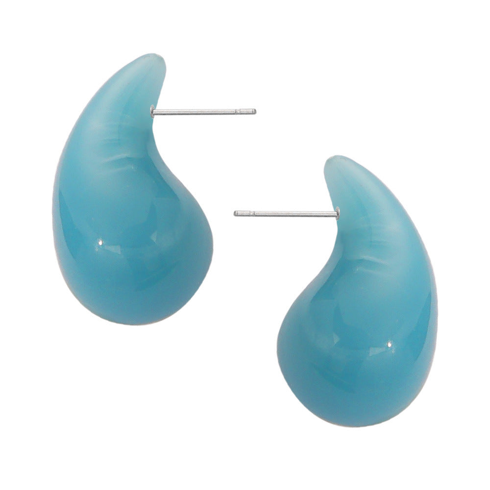 Fashion Simple Casual Style Resin Water Drop Shape Titanium Steel Earrings