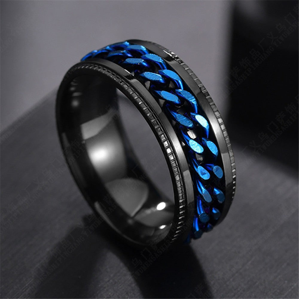Steel Embossed Rotating Chain Simple Fashion Titanium Ring
