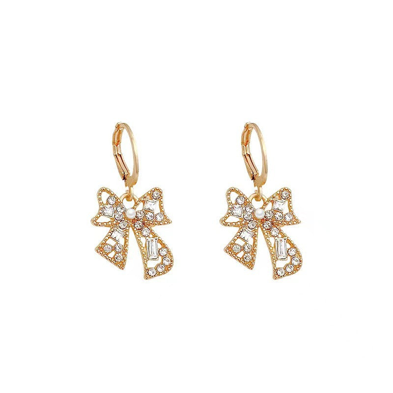 Boucles d'oreilles brillantes en forme d'aiguille Sier pour femmes, avec nœud en diamant délicat, Design de Niche