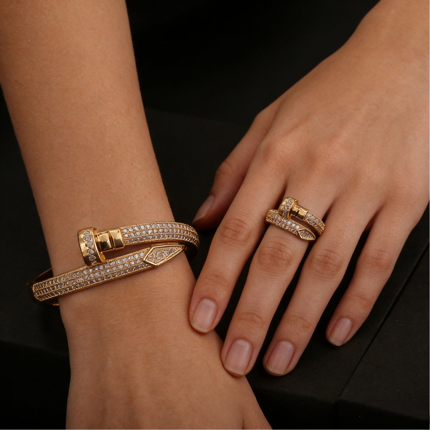 Full Diamond Light Luxury High-grade Nail Design Jewelry Set