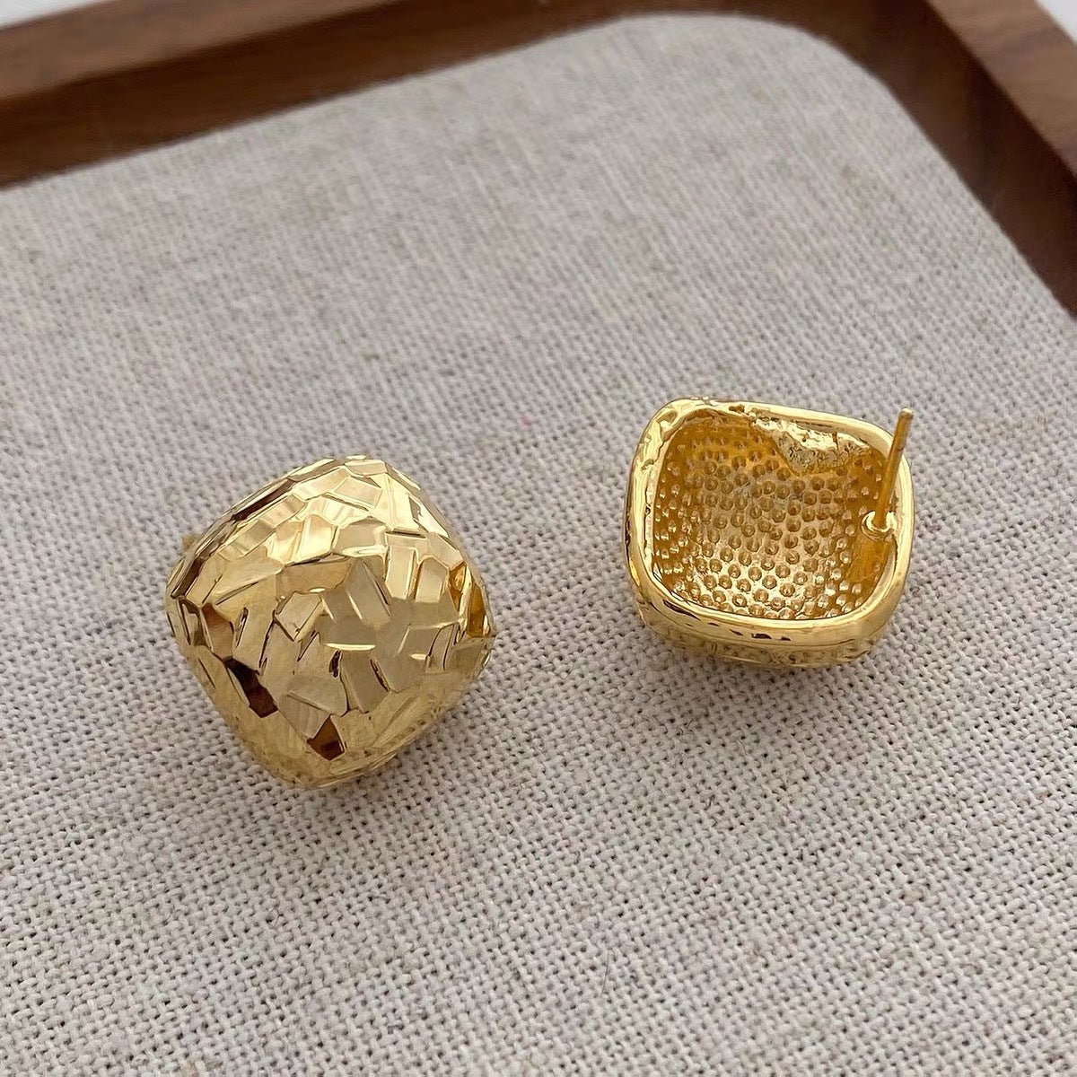 Women's Texture Geometric Square Gold High Sense Light Luxury Temperament Earrings