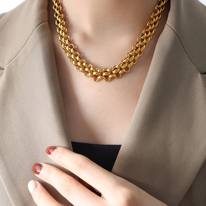 Cool Buckle Design Thick Chain Gold-plated Jewelry Set
