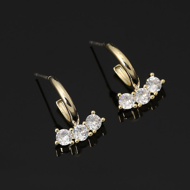 Three Zircon One-piece Mosquito Coil Niche Elegant Sier Ear Clip