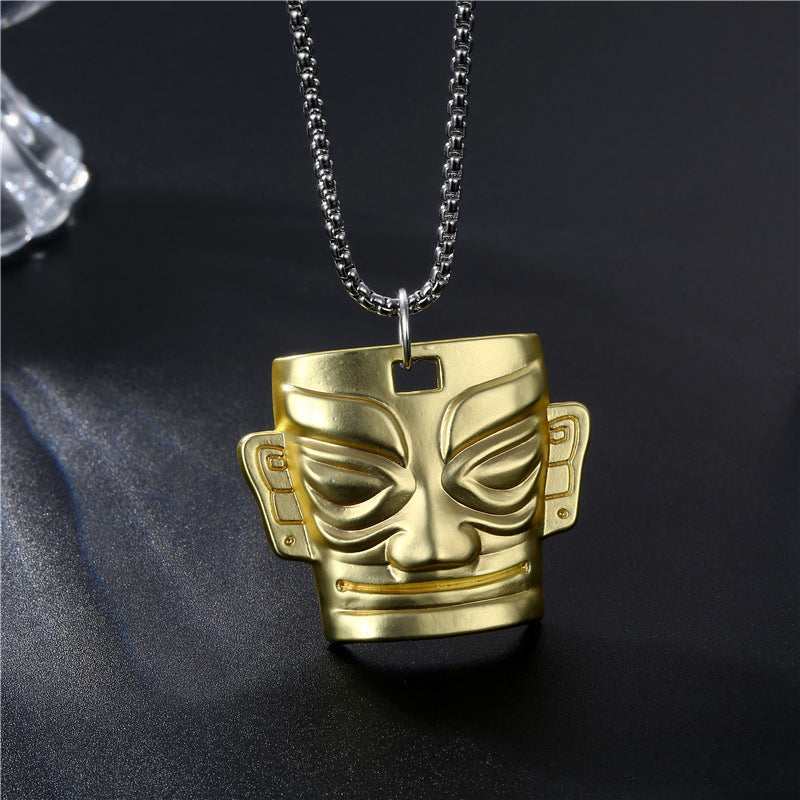 Fashion Chinese Golden Mask Retro Shensi Hip Hop Necklaces