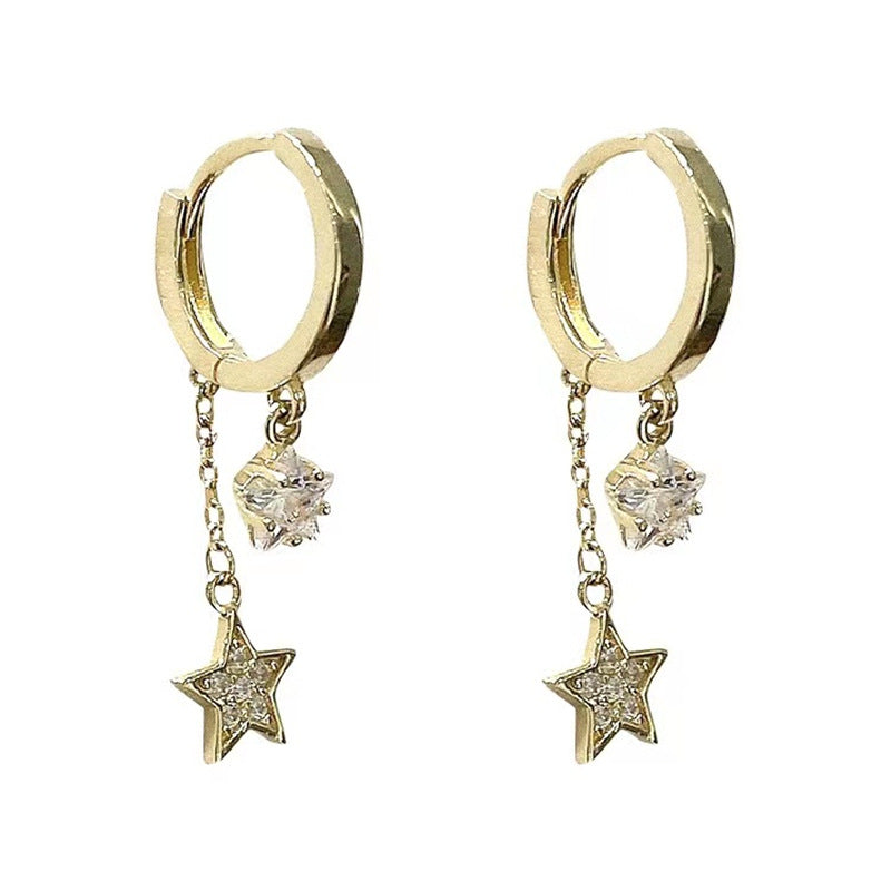 Sier Needle Double Layer Star Tassel Temperament Ear Earrings