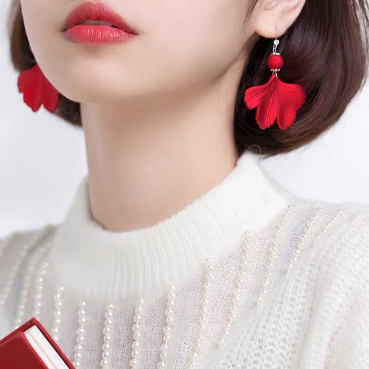 Festive Red Sense Female Fashion Temperament Bright Korean Exaggeration Earrings