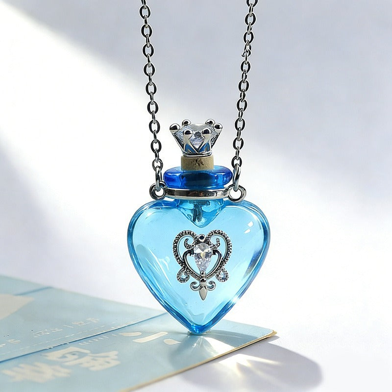 Transparent Heart-shaped Colored Glaze Perfume Essential Necklaces