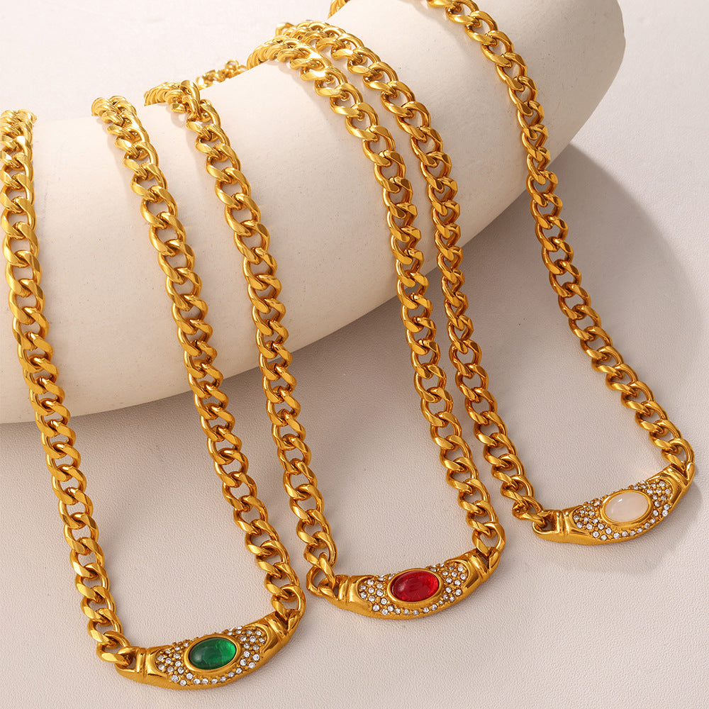 Inlaid Opal Retro Style Geometric Clavicle Necklaces
