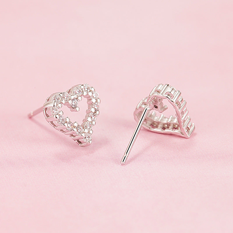 Women's Heart-shaped Full-jeweled Female Creative Personality Hollow Hollowed Heart Earrings