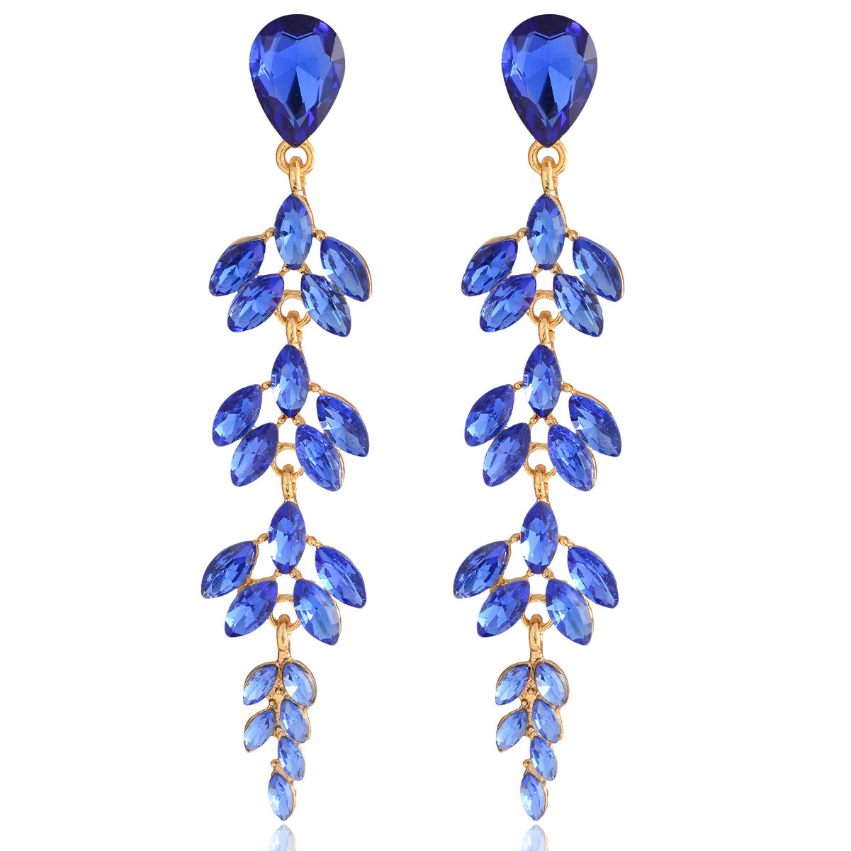 Elegant Wheat Fashion Long Gold-plated Inlaid Crystal Willow Leaf Shape Rings
