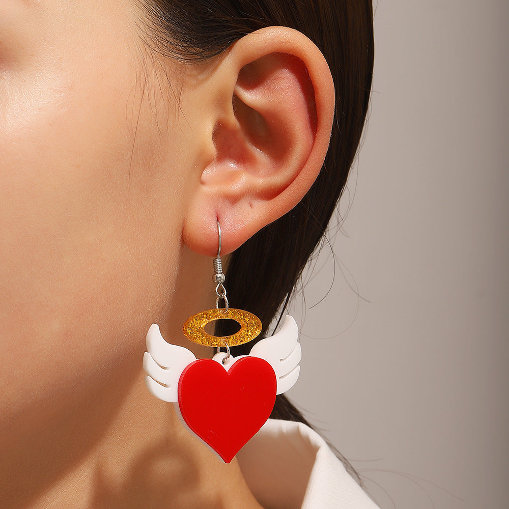 Boucles d'oreilles acryliques ailes de ciel d'amour pour la Saint-Valentin pour femmes