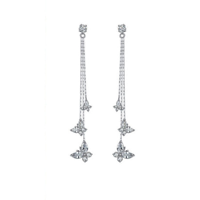 Women's Needle Light Luxury Butterfly Zircon Tassel Earrings