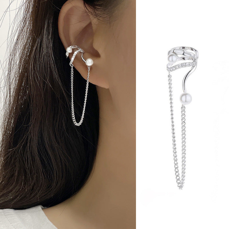 High-grade Long Earless Geometric Tile Chain Ear Clip
