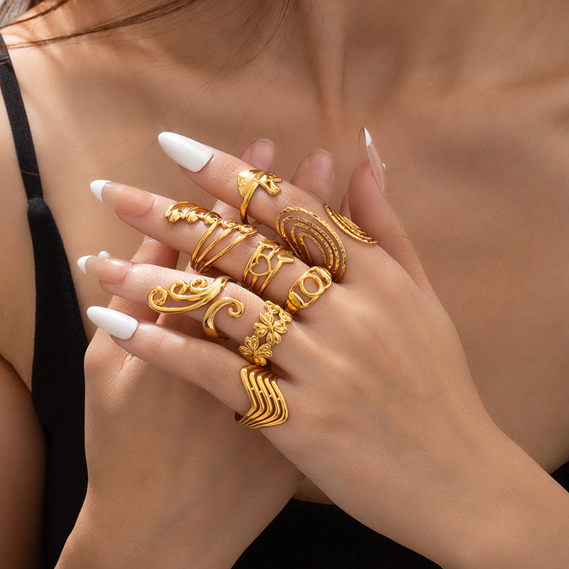 Fashionable Elegant Stainless Steel Leaf Female Style Hip Ring