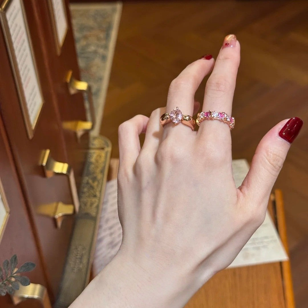 Women's Elegant Index Finger Advanced Super Exquisite Shining Diamond Peach Oolong Ring