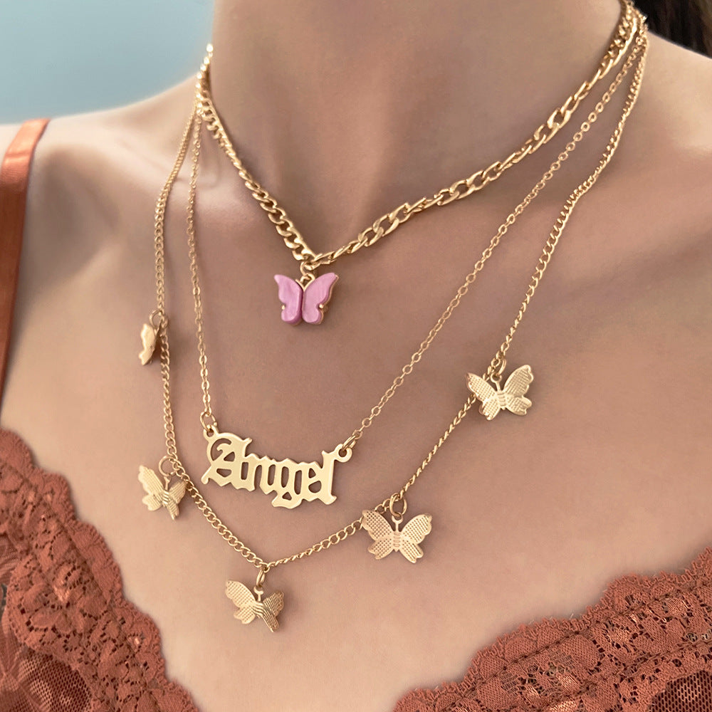 Colliers à pampilles pour femmes, à la mode, avec lettres géométriques gracieuses en métal