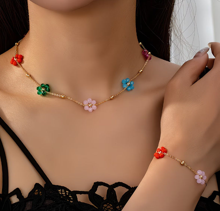 Women's Design Stainless Steel Gold-plated Handmade Colored Necklaces