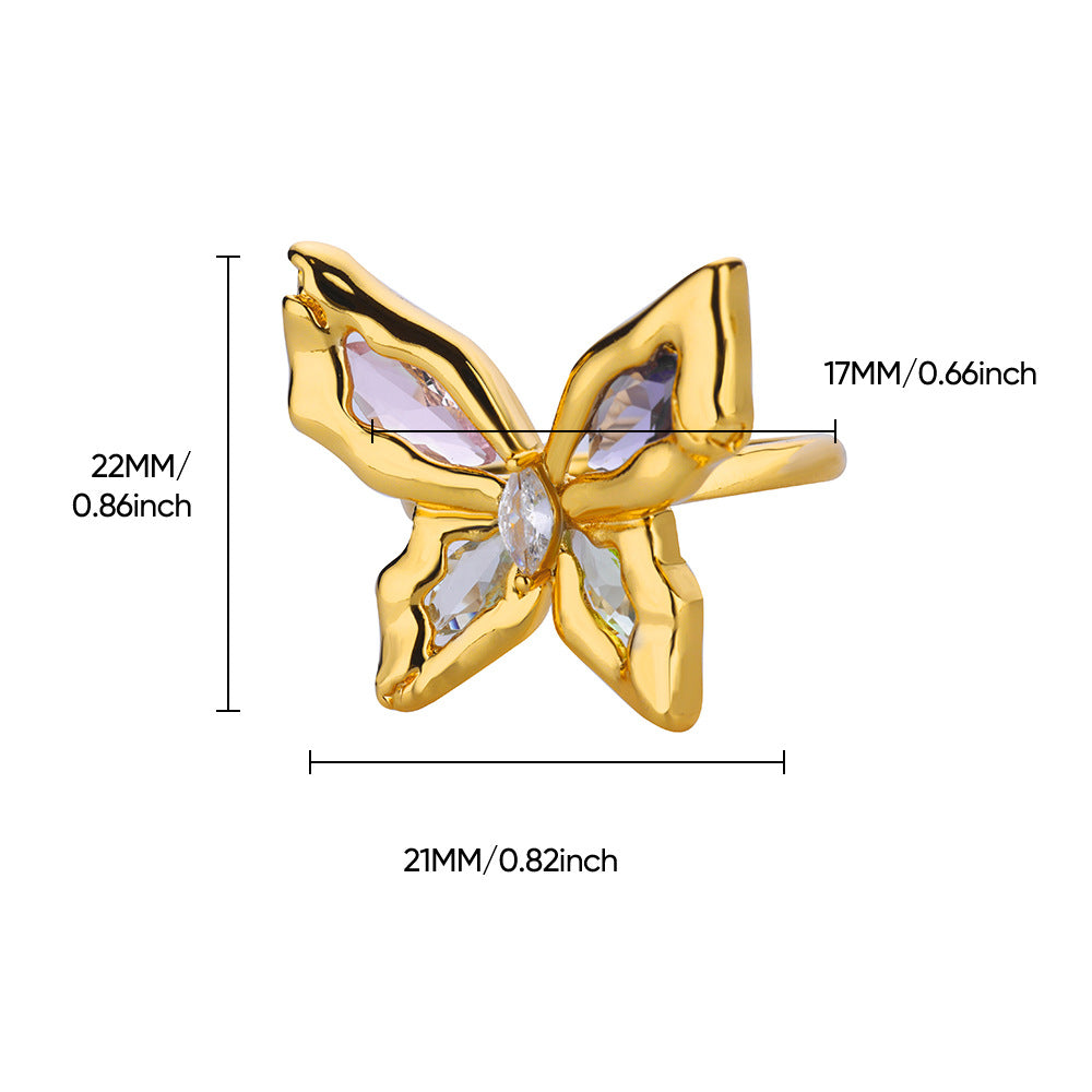 Sweet Loving Heart Purple Bow Zircon Gold-plated Ring