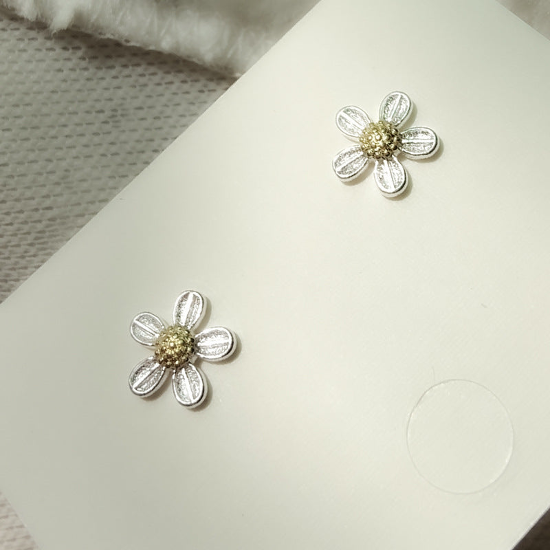 Sier Needle Small Flower Ear Female Rings