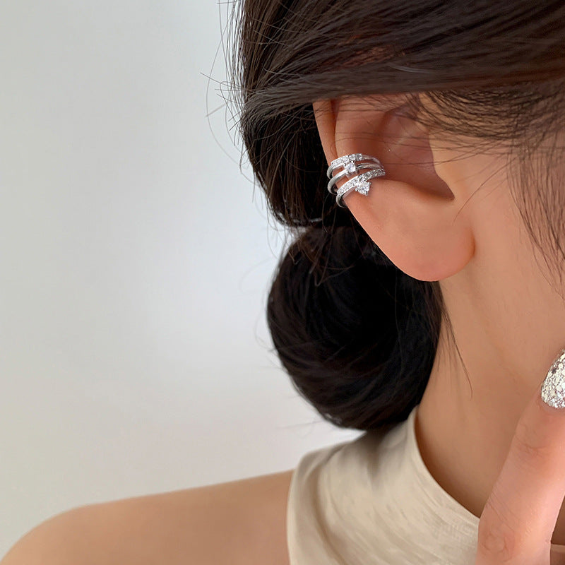 Cross Diamond Plaid French Style Temperament Classic Wave Ear Clip