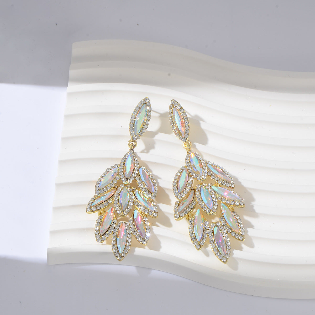 Women's Colored Diamond Exaggerated Full Flower Leaf Earrings